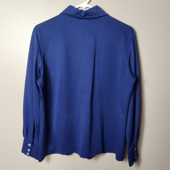 Vintage Lee Mar Pageantry Knit Navy Long Sleeve Buttonfront Shirt-Size 18 - Picture 7 of 8